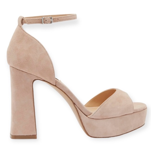 STEVE MADDEN Spence Heels Ankle Strap Platform Sandal Beige Suede Neutral NWT - Picture 2 of 8